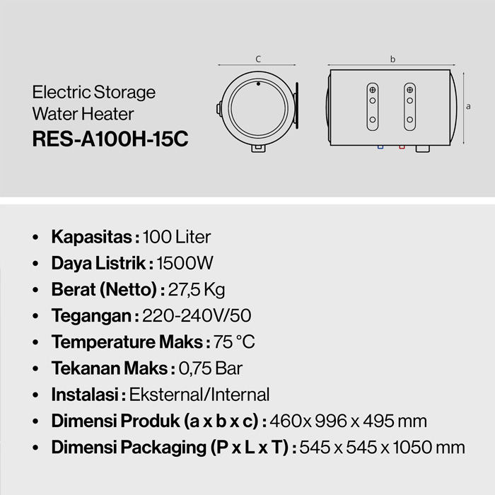 Rinnai Water Heater Listrik 100 Liter - RES-A100H-15C